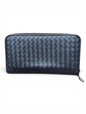 Bottega Veneta Intrecciato Black Leather Zip Around Organizer Wallet COA